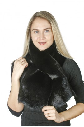 Black mink fur scarf, large